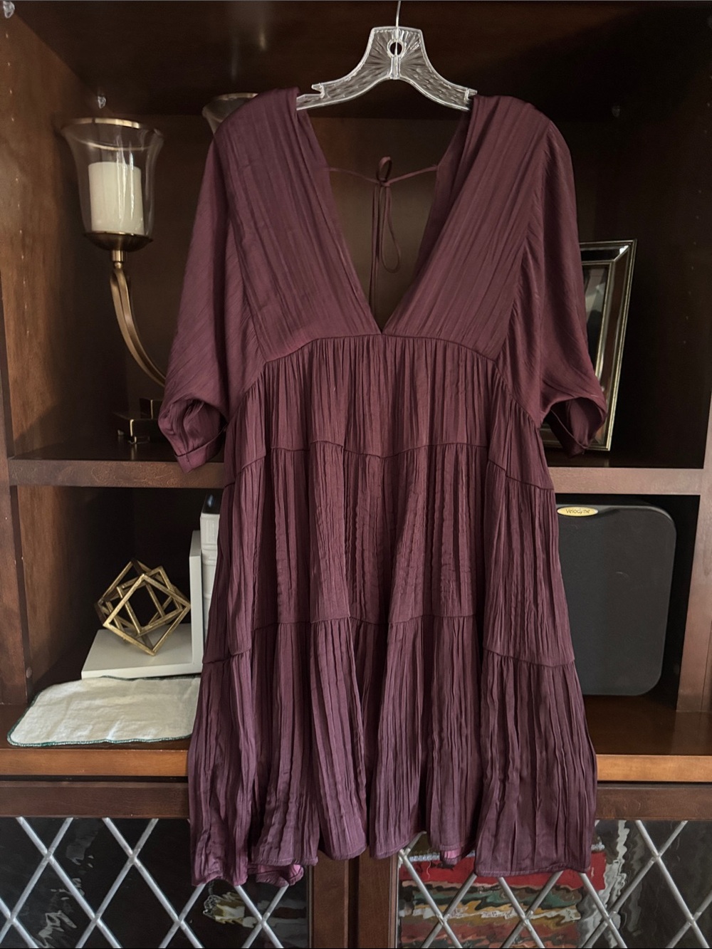 Women's Plum V-Neck Tiered Dress with Back Tie